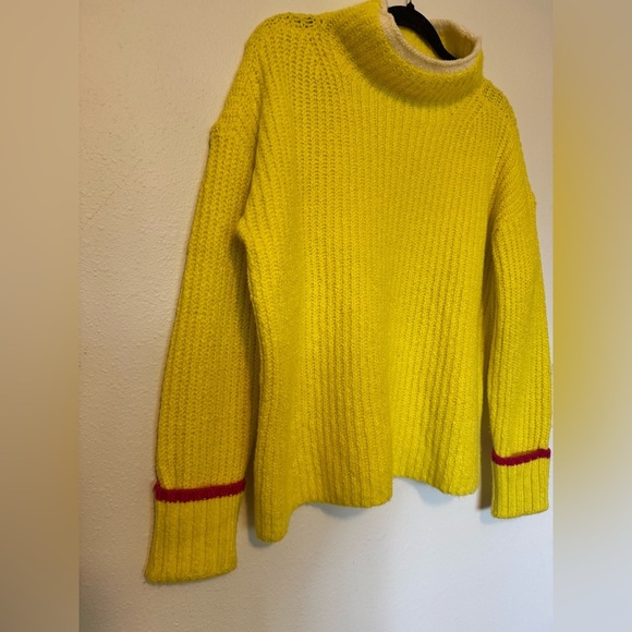 Maeve Anthropologie Yellow Pink Knit Mock Neck Sweater Medium Cuffed EUC - Picture 4 of 6